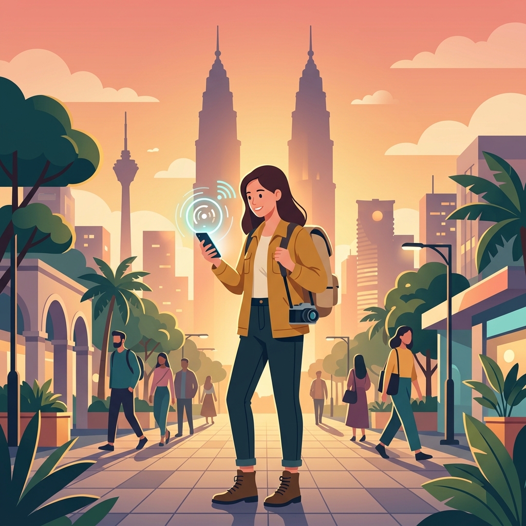 Traveler activating eSIM in Kuala Lumpur, Malaysia